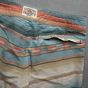 Faherty Brand Mens Board Shorts Size 30 Teal Coral Striped Geometric Surf Swim